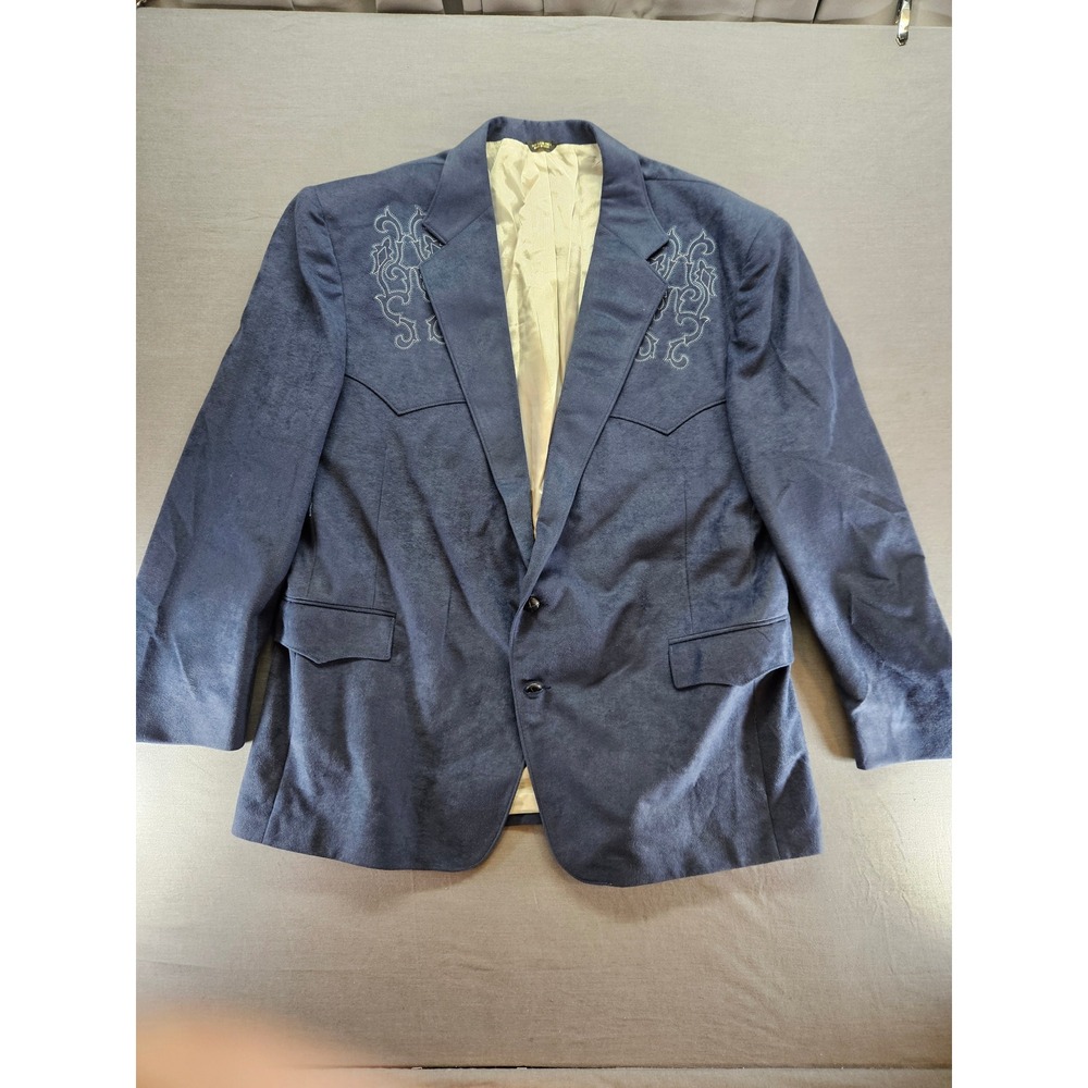 Pagano West Mens Western Blazer Navy Blue Embroidered Yoke Sport Coat USA Made